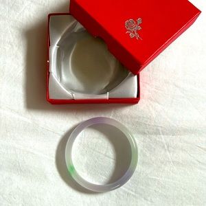 Authentic green and purple real jade bangle bracelet. 6cm diameter for fit.